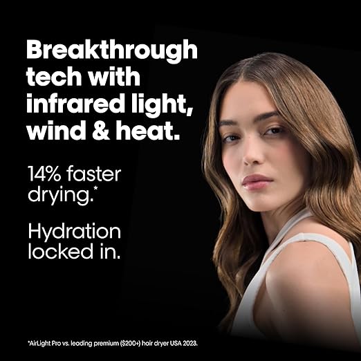 AirLight Pro Hair Dryer - Augmented with Infrared Light, Tested on All Hair Types, Fast Drying Without Damage